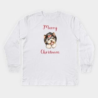 yorkshire terrier merry christmas Kids Long Sleeve T-Shirt